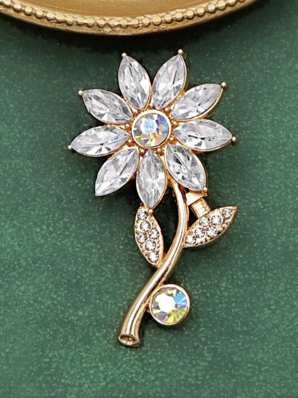 Gold-Tone Crystal Flower Brooch